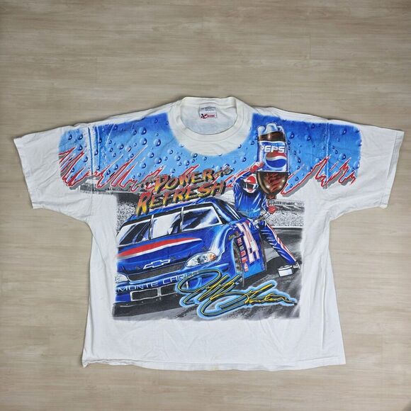Vintage 90s Jeff Gordon Pepsi Shirt AOP Chase Authentics NASCAR Size 2XL STAINS - Picture 1 of 16